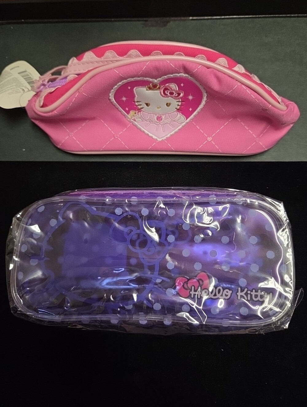 Hello Kitty Pink Quilted Pouch & Purple Clear Zip Case